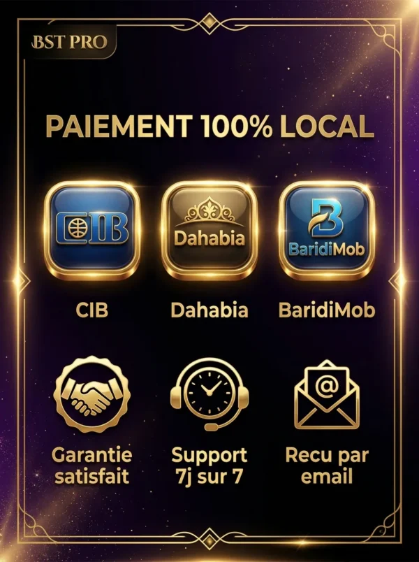 BST PRO IPTV TV et VOD illimite Algerie - paiement local CIB Dahabia BaridiMob